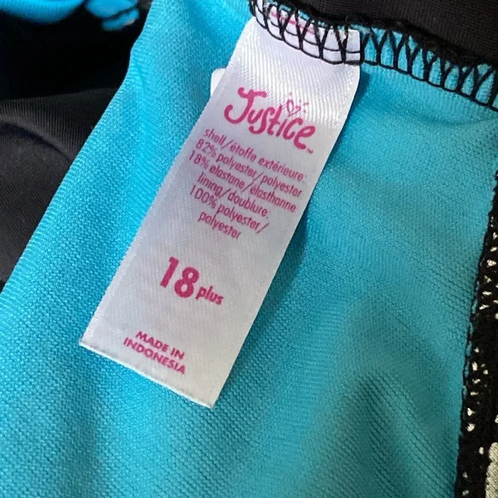 Justice Silver Mermaid Tankini Top Silver Turquoise Black Size 18P